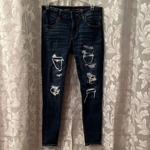 american eagle jeans, distressed fake rips, size 8